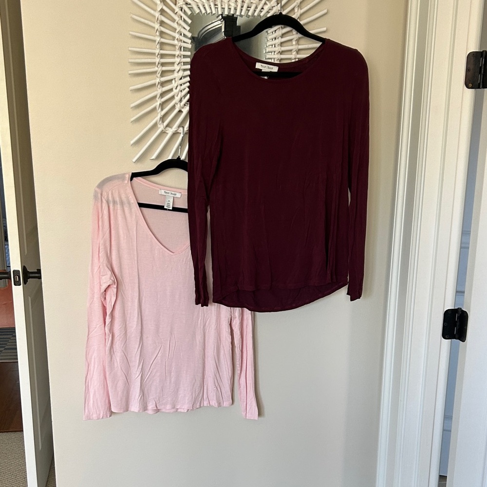 White House Black Market Burgundy and Pink Long Sleeve Tops 2 tops